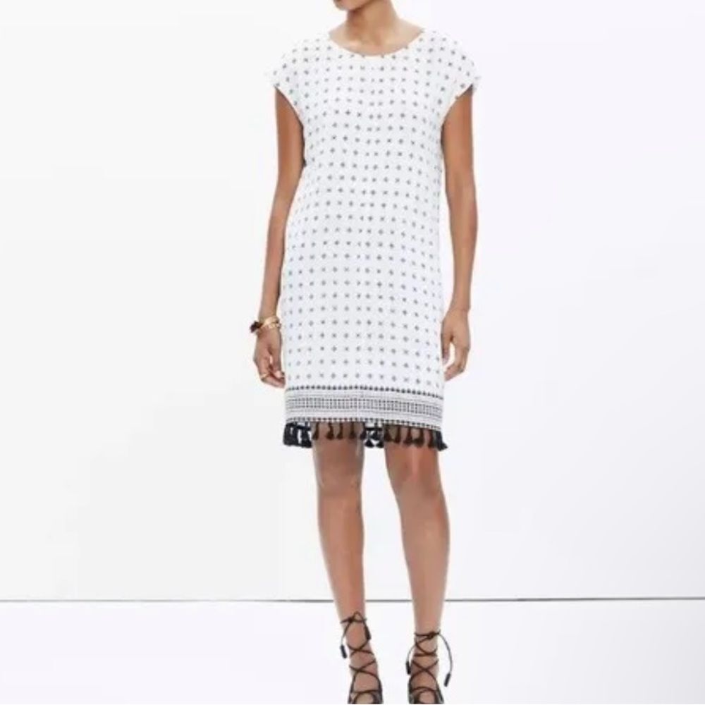 Madewell White and Black Scatter BLock Tassel Tunic Shift Dress
